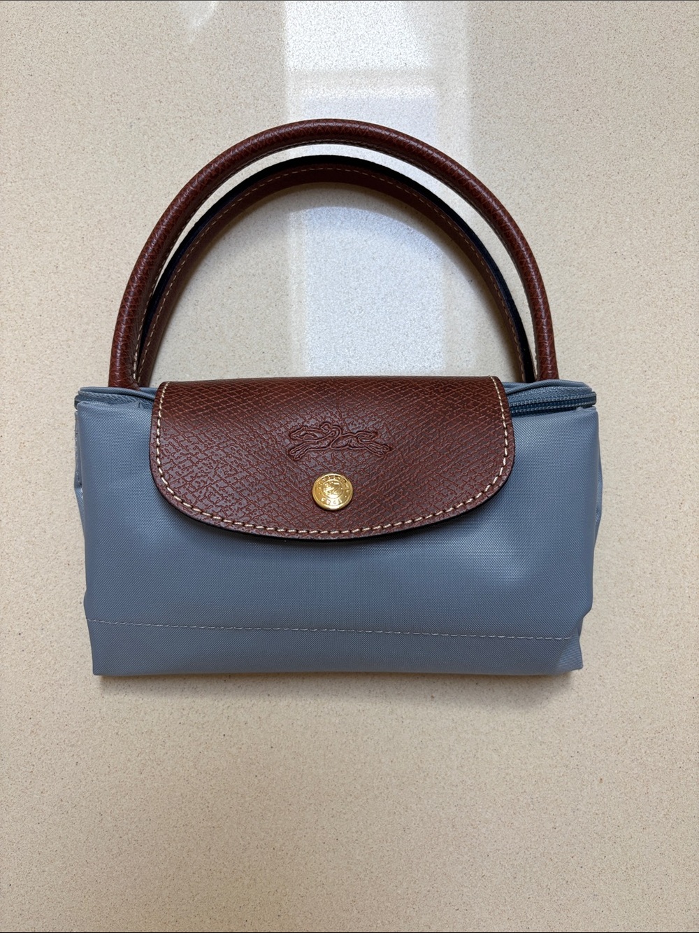 Longchamp Blue Nylon Tote with Brown Leather Trim - Picture 4 of 6